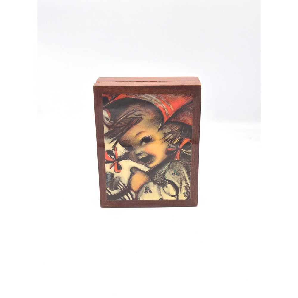 Vintage MAPSA Swiss Musical Movement‎ Wood Jewelry Trinket Box Angel
